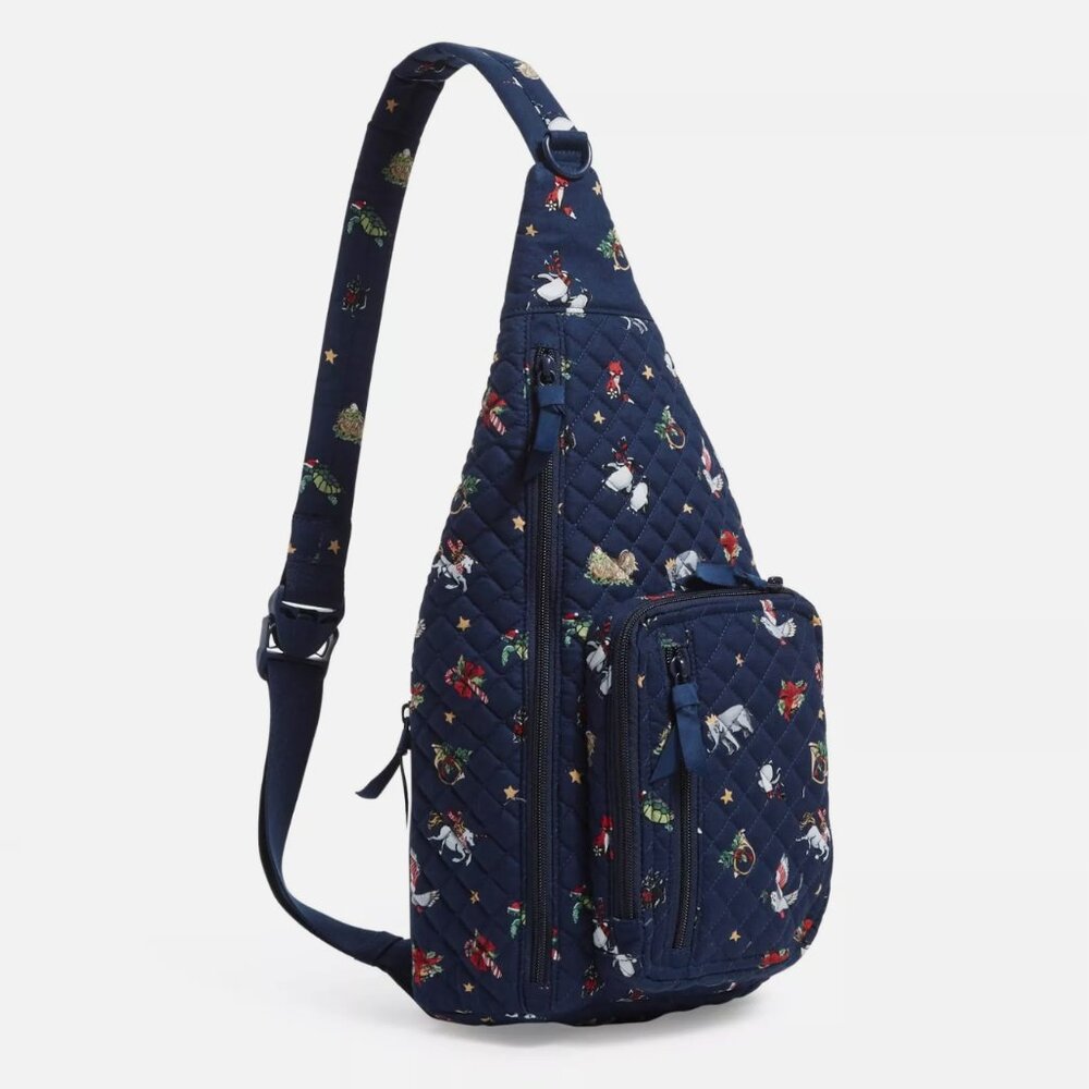 NWT Vera Bradley Cotton Sling Backpack Snow Globe Motifs - Recycled Cotton